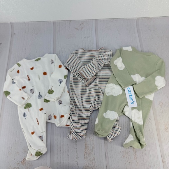 Carter’s Newborn Sleeper Lot 3 | Zip Footed Pajamas 100% Cotton - Picture 6 of 13